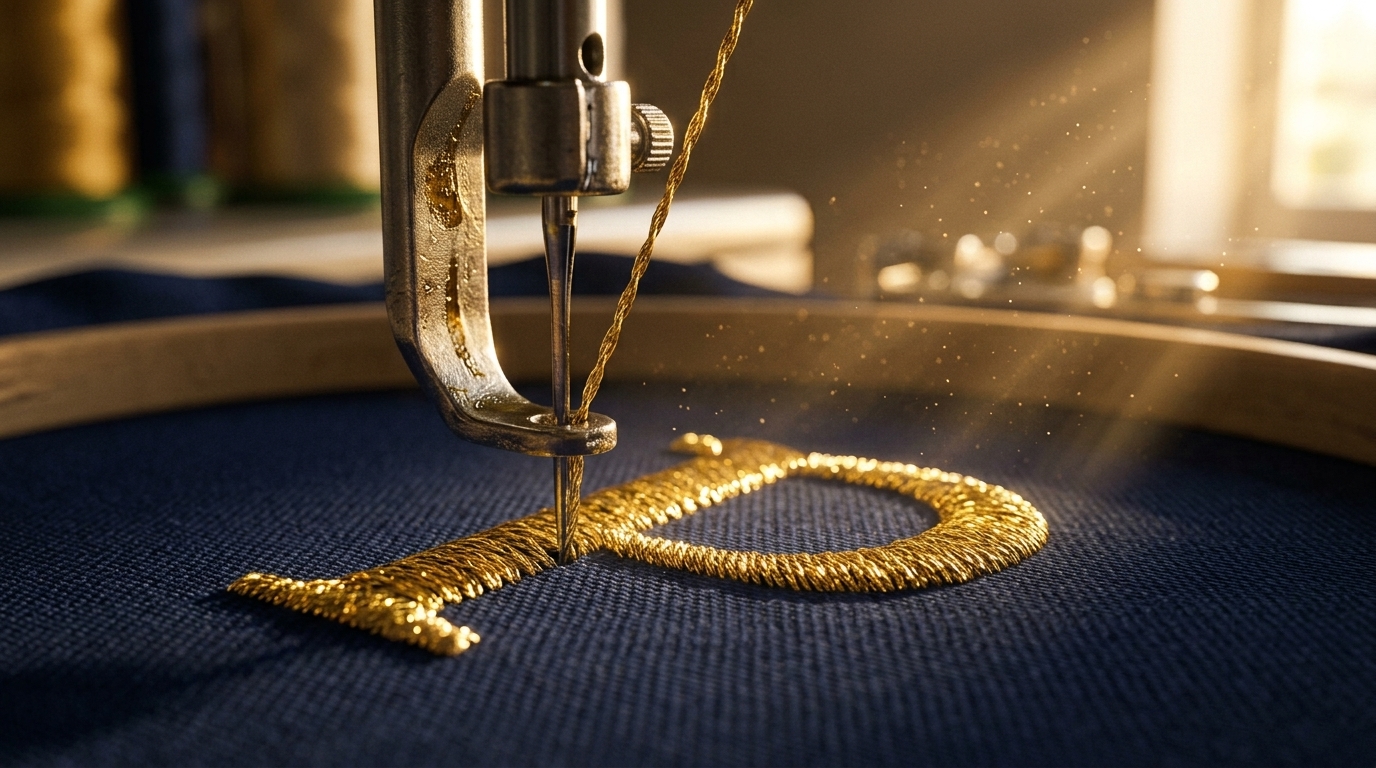 Metallic thread embroidery in production