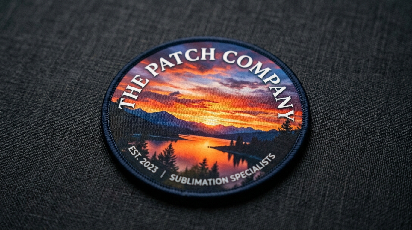 Sublimated patch with a colorful sunset gradient
